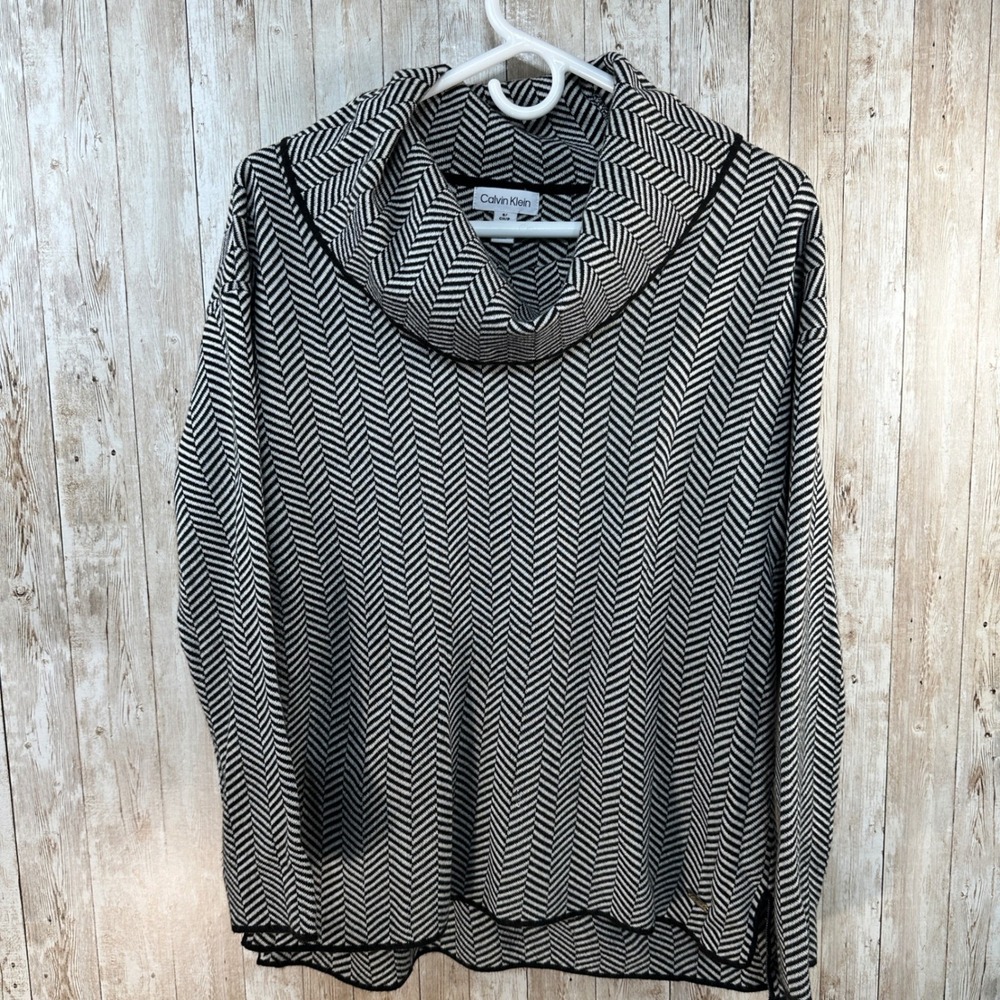 Calvin Klein Women's Cowl Neck‎ Herringbone Lightweight Sweater Sz S Oversized